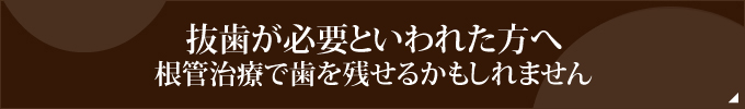 抜歯が必要といわれた方へ
根管治療で歯を残せるかもしれません